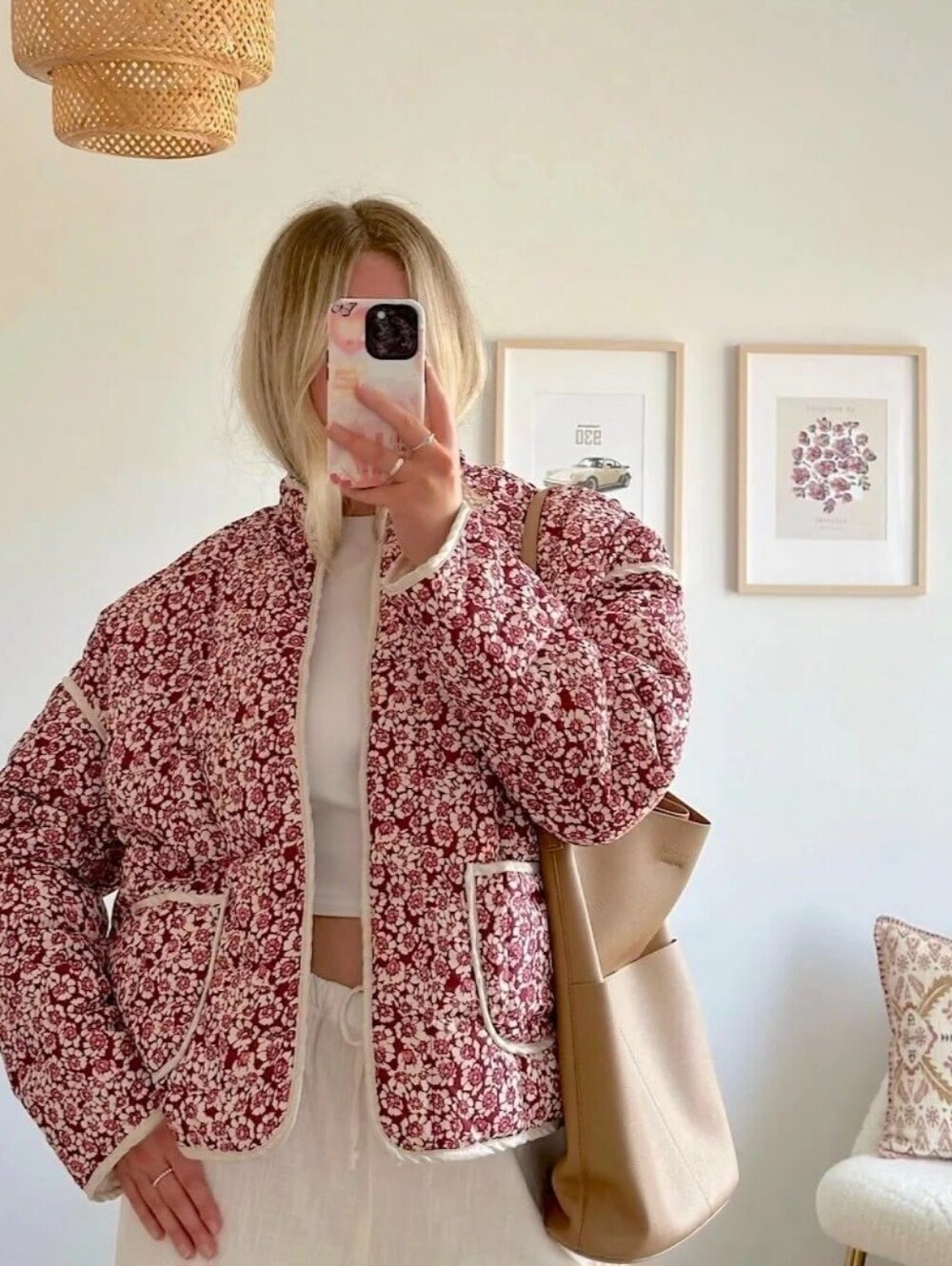 Floral Quilted Jacket in Burgundy Pink